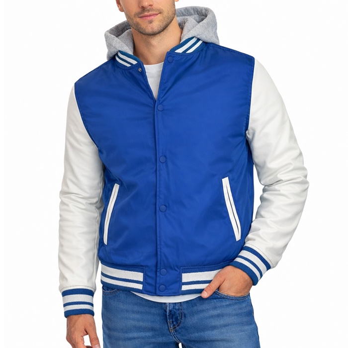 Men's Hooded Varsity Jacket w/ Detachable Hood